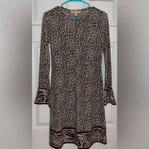 Michael Kors Dress, Midi Length, Long Sleeves. Color/Design: Cheetah, Size: XS.